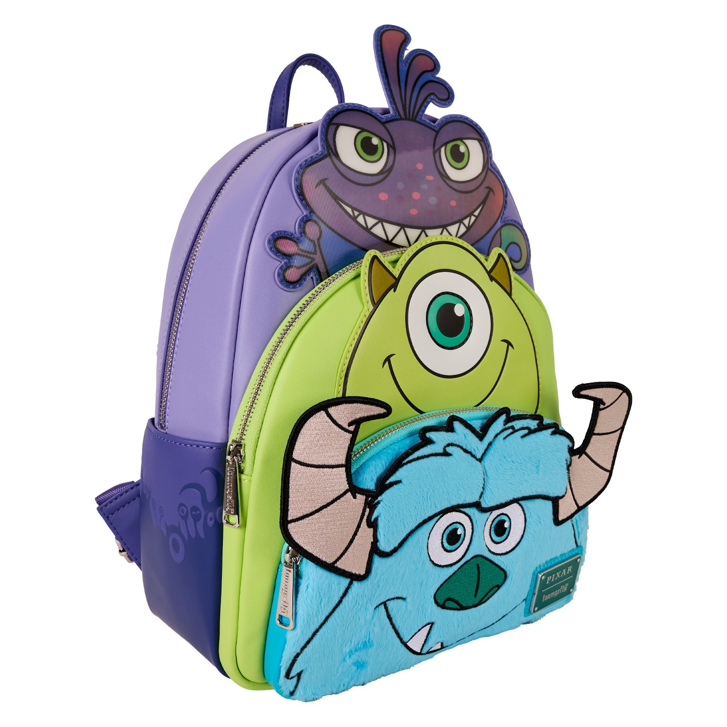Loungefly x Pixar Monsters Inc. Mike, Sulley and Randall Triple Pocket Mini Backpack - GeekCore