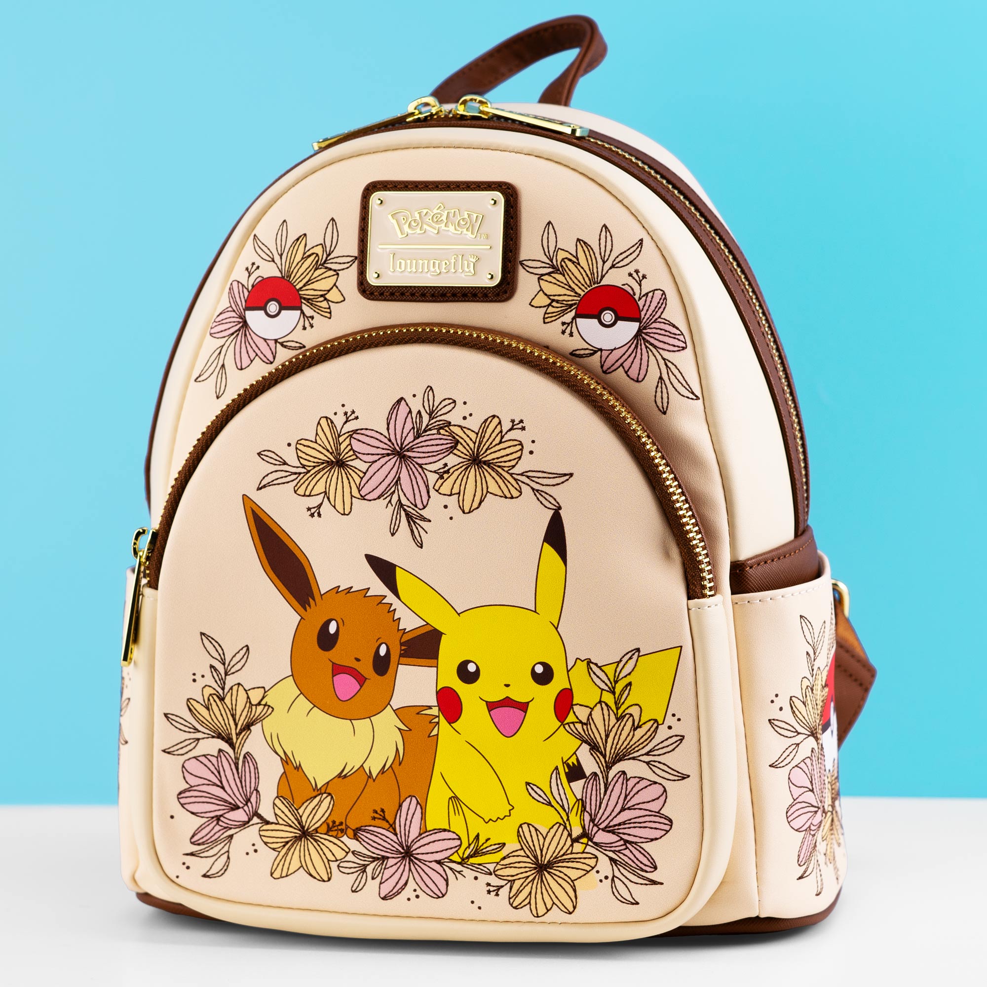 Loungefly x Pokemon Pikachu & Eevee Floral Pokeball Mini Backpack - GeekCore