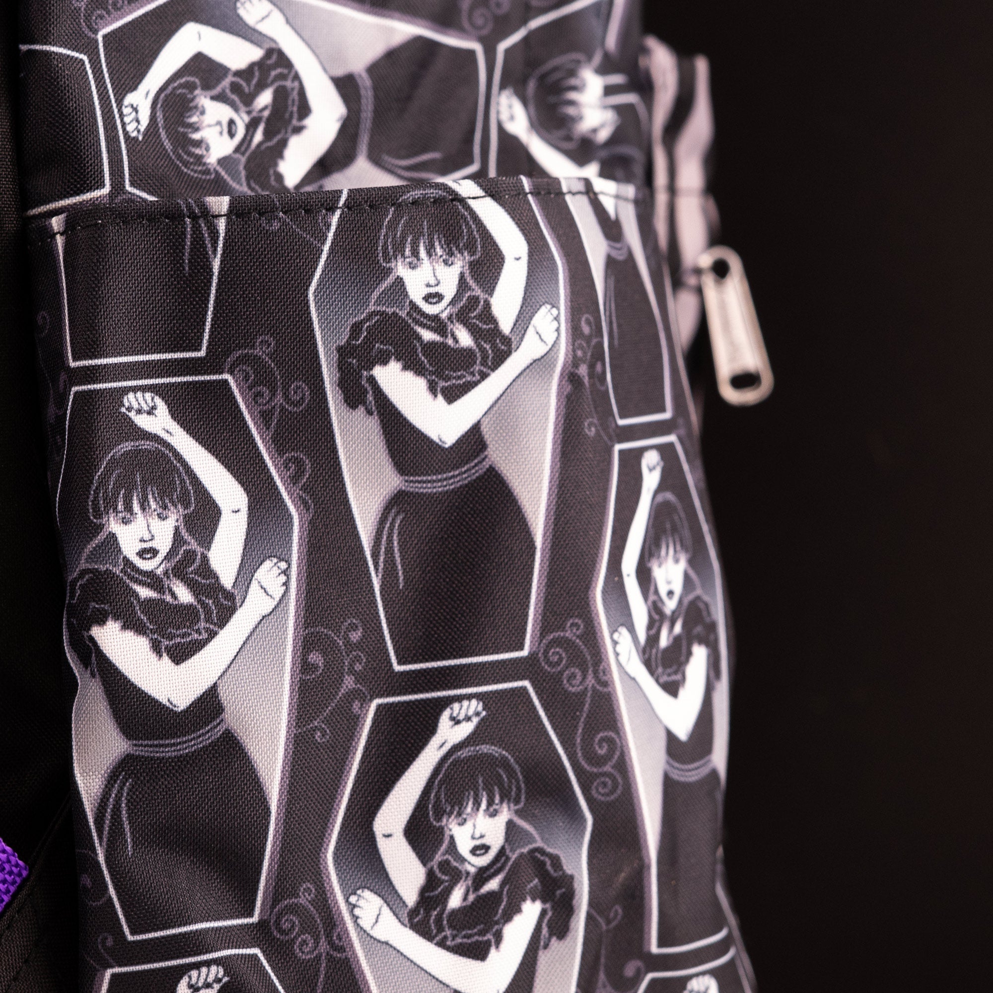 Loungefly x Wednesday Coffin Print Pin Striped Nylon Backpack - GeekCore