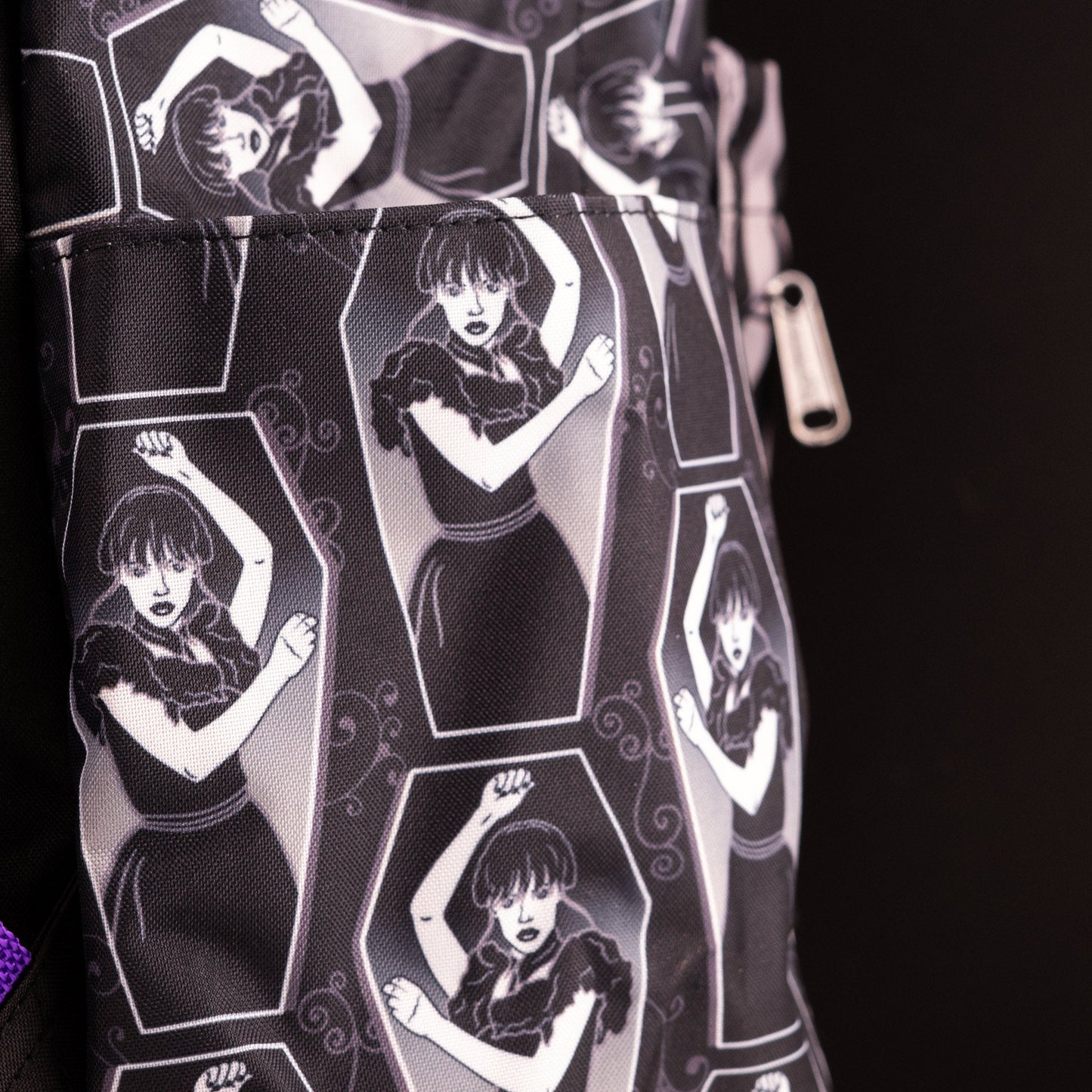 Loungefly x Wednesday Coffin Print Pin Striped Nylon Backpack - GeekCore