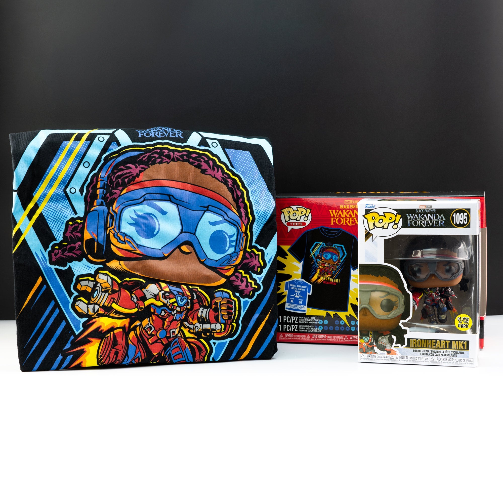 Marvel Black Panther Ironheart Mark 1 (Glow in the Dark) Pop! Vinyl and Tee Set - GeekCore