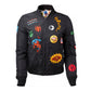 Marvel Girl's Black Bomber Jacket with Patches - GeekCore