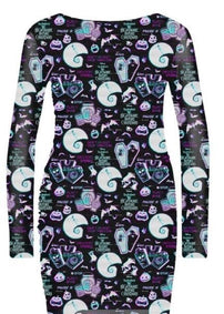 Nightmare Before Christmas Glitch All Over Print Women's Bodycon Mesh Dress - GeekCore