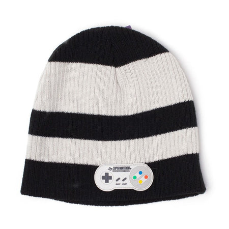 Nintendo SNES Striped Beanie Hat with Controller Patch - GeekCore