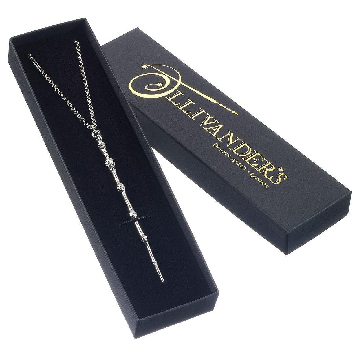 Official Harry Potter Dumbledore Silver Plated Wand Necklace - GeekCore