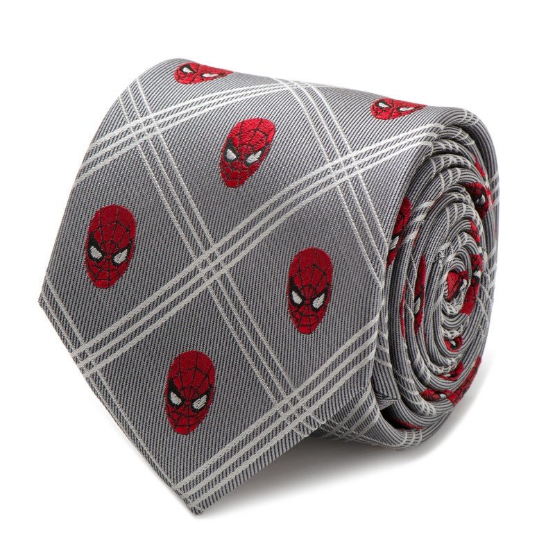 Spider - Man Grey Plaid Silk Tie - GeekCore