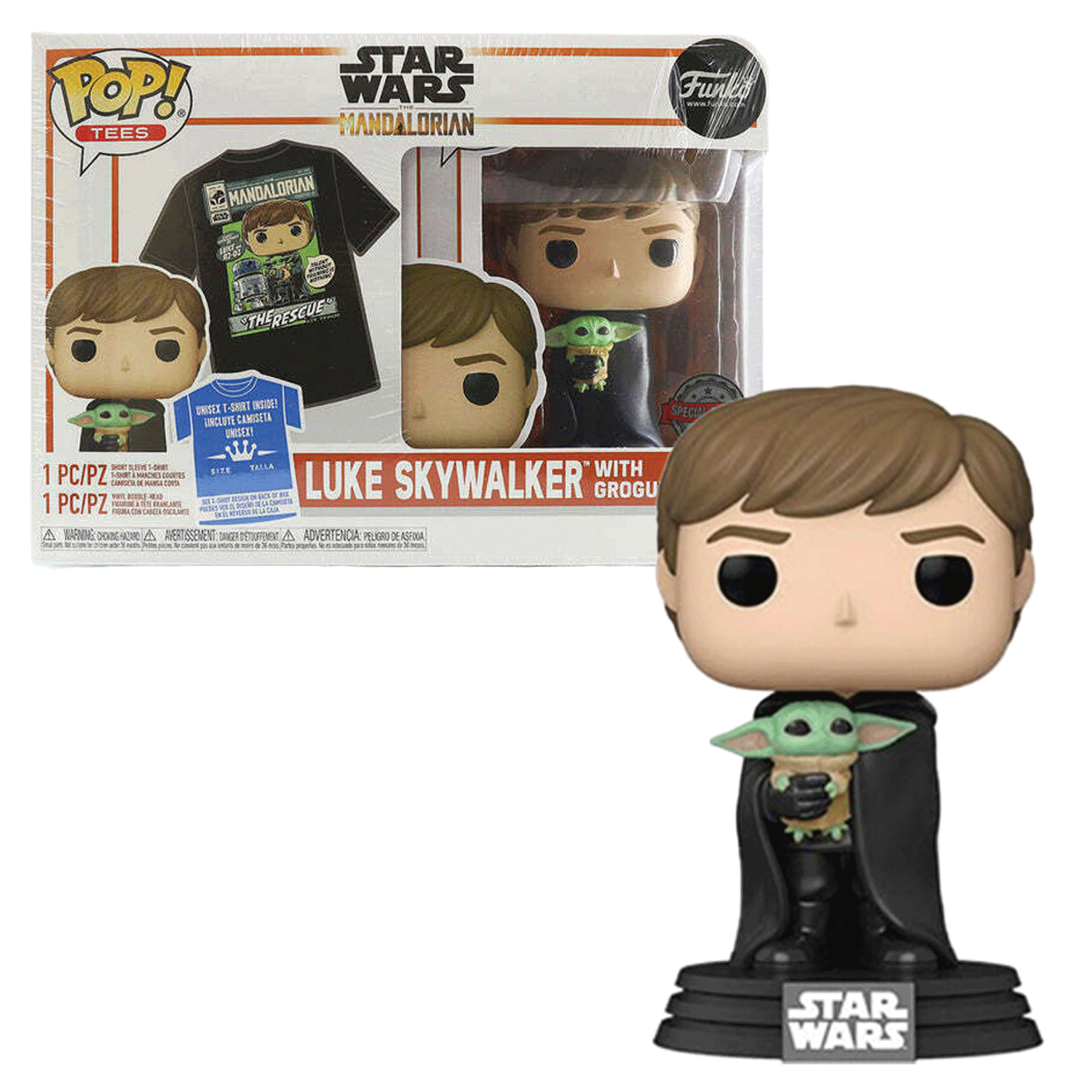 Star Wars The Mandalorian Luke Skywalker with Grogu Pop! Vinyl and Tee Set - GeekCore