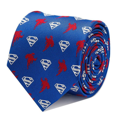 Superman Logo and Silhouette Blue and Red Silk Tie - GeekCore